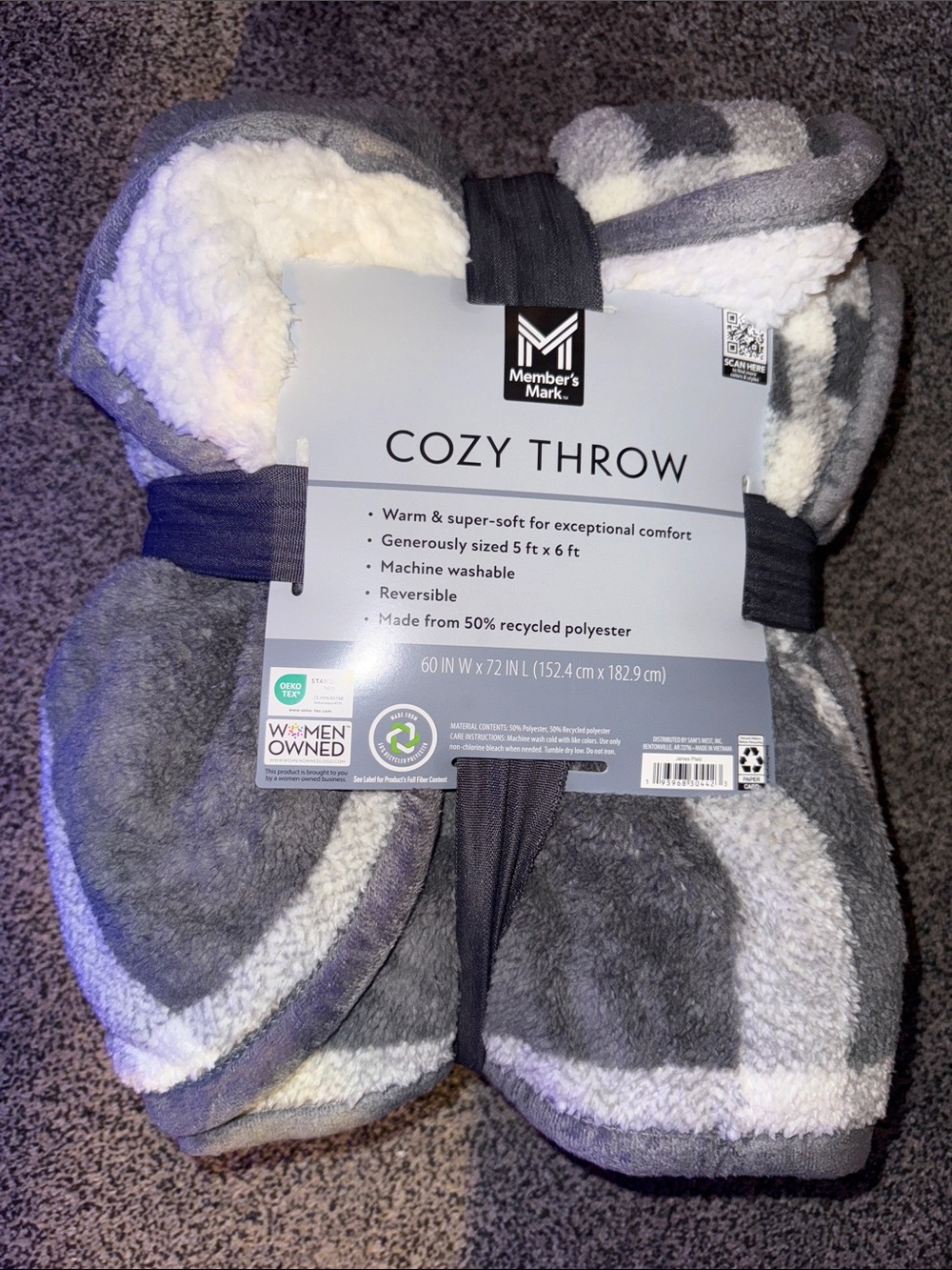 Member's Mark Cozy Throw Blanket - Gray & White